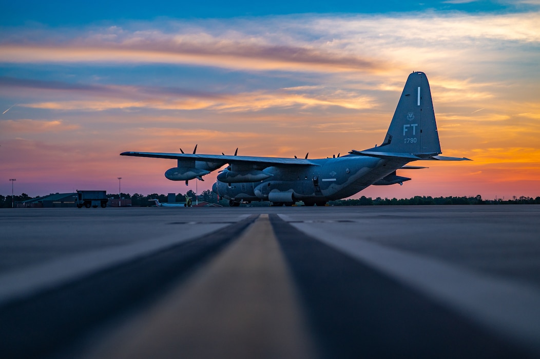 An HC-130J Combat King II assigned to the 71st Rescue Squadron sits on the flight line during exercise Ready Tiger 24-1 at Savannah Air National Guard Base in Savannah, Georgia, April 16, 2024. The 71st RQS provided airlift and combat search and rescue capabilities for Exercise Ready Tiger 24-1. During Ready Tiger 24-1, exercise inspectors will assess the 23rd Wing's proficiency in employing decentralized command and control to fulfill air tasking orders across geographically dispersed areas amid communication challenges, integrating Agile Combat Employment principles such as integrated combat turns, forward aerial refueling points, multi-capable Airmen, and combat search and rescue capabilities. (U.S. Air Force photo by Senior Airman Courtney Sebastianelli)