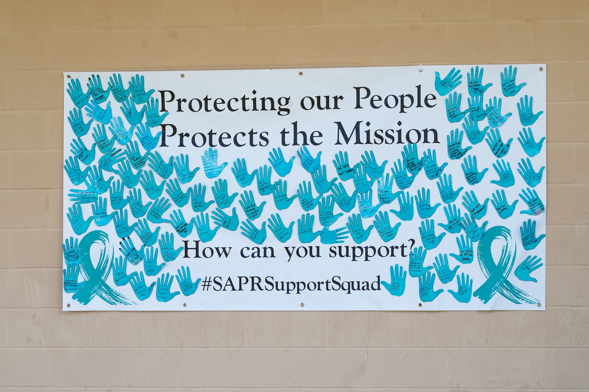 A sign hangs at the Hoffman Auditorium for a Sexual Assault Prevention and Response