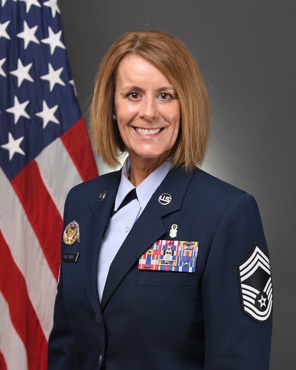 This is the official portrait of Chief Master Sergeant Dawn M. Kolczynski.