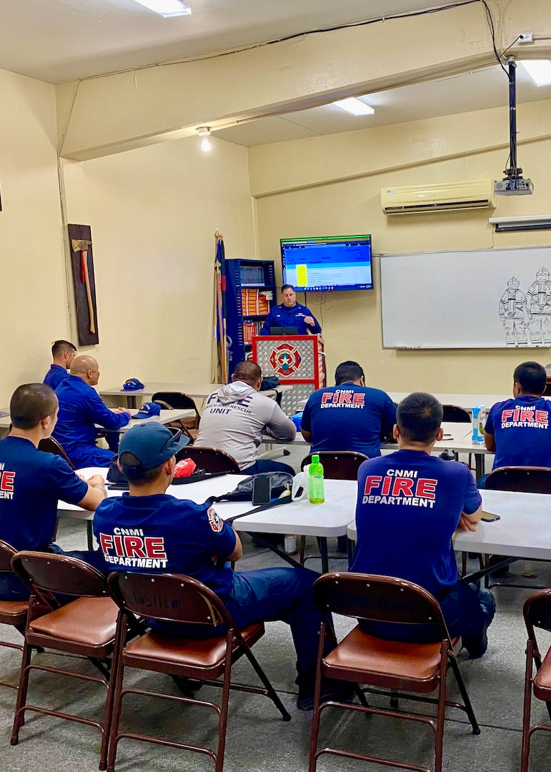 U.S. Coast Guard members from U.S. Coast Guard Forces Micronesia/Sector Guam participate in a comprehensive subject matter expert exchange with multiple agencies in Tanapag, Saipan, CNMI, on April 9, 2024, to enhance inter-agency cooperation and proficiency in maritime operations. Local agencies included representatives from the CNMI Department of Fire and EMS (DFEMS), the CNMI Department of Fish and Wildlife (DFW), and the Guam Department of Agriculture. (U.S. Coast Guard photo)