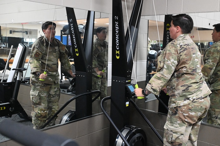 Staff Sgt Jade A. Joseph, S4/Armory Non-Commissioned Officer in Charge assigned to the 42nd Security Forces Squadron trains using Operational Support Team equipment at the new centralized training center during a physical fitness session at Maxwell Air Force Base, Ala. April 22, 2024. This new area is open to all active-duty members from the designated unit who is assigned to the OST and who wants to improve their strength and conditioning, mental health, diet or overall physical well-being. (U.S. Air Force photo by Staff Sgt. Crystal A. Jenkins)