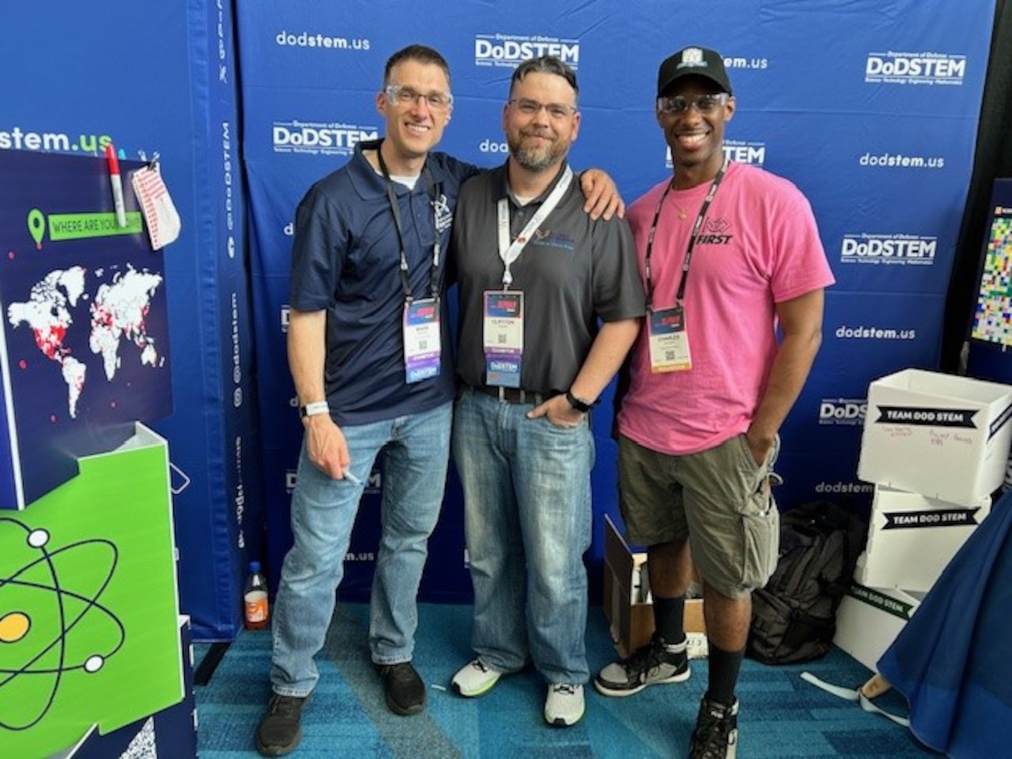 STEM Outreach Program Managers Mark Erickson, Clif Harden and Charles Goolsby participate in the annual For Inspiration and Recognition of Science and Technology, or FIRST, Championship.
