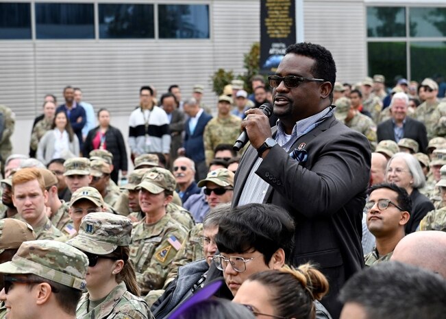 A Q&A with SSC’s Commander, Lt. Gen. Philip Garrant, and Senior Enlisted Leader, Chief Master Sergeant Jacqueline Sauvé, is part of the day-long event celebrating the field command, its people, and its mission on Thursday, April 18, 2024 at Los Angeles Air Force Base in El Segundo, Calif. (Space Systems Command Photo)