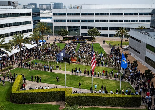 U.S. Space Force Lt. Gen. Philip Garrant, commander of Space Systems Command, kicks off a day-long celebration of the field command’s mission and personnel on Thursday, April 18, 2024 at Los Angeles Air Force Base in El Segundo, Calif. (Space Systems Command Photo)