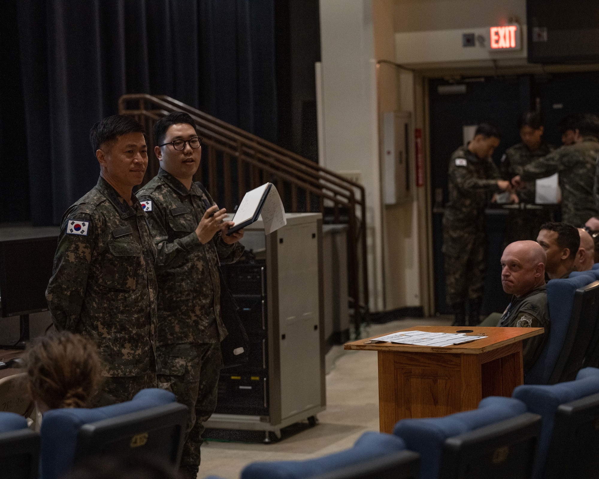 Republic of Korea Air Force Chief of Staff Gen. Lee, Young Su speaks to pilots participating in Korea Flying Training 2024 at Kunsan Air Base, ROK
