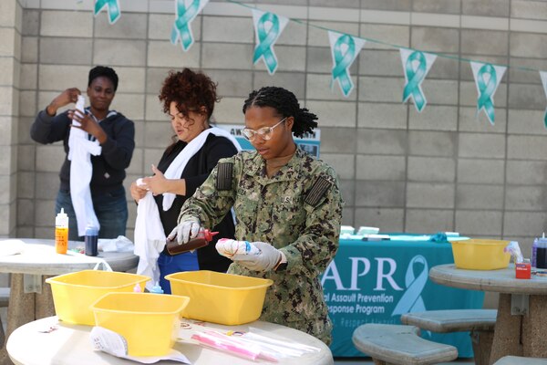 The month of April is Sexual Assault Prevention and Response (SAPR) month, and teal is the color for sexual assault awareness. It is also to show support for survivors of sexual violence and to bring awareness about sexual assault and educating people about how to prevent sexual violence. During this month, Naval Health Clinic Lemoore, Branch Health Clinic Fallon, and Branch Dental Clinic Monterey worked together to bring attention to this important issue. The teal tie dye event was held at all three locations. (DoD photo by Elaine Heirigs/Released)