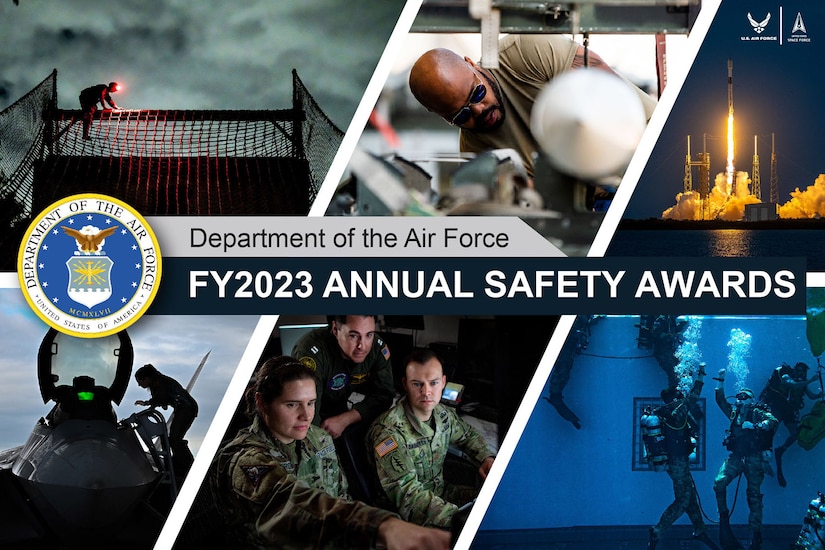 Graphic for Air Force Annual Safety Awards featuring a mixture of service members at work.