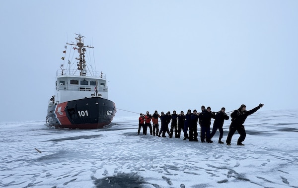 In-between icebreaking missions, the crew of the Katmai Bay engaged in ice rescue training. (U.S. Coast Guard photo by Lt. Michael Overstreet)