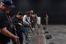 Educators from Recruiting Stations Chicago, Kansas City and Saint Louis practice weapons safety as part of the 2024 Educator’s Workshop at Marine Corps Base Camp Pendleton, California, April 24, 2024. Participants of the workshop visit MCRD San Diego to observe recruit training and gain a better understanding about the transformation from recruits to United States Marines. Educators also received classes and briefs on the benefits that are provided to service members serving in the United States armed forces. (U.S. Marine Corps photo by Lance Cpl. Jacob B. Hutchinson)