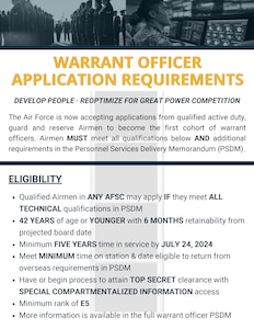 Air Force to begin accepting warrant officer applications