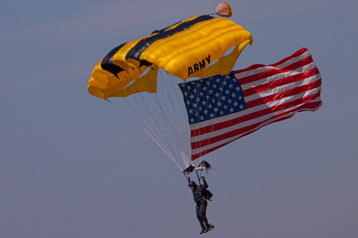 Skydiver with USA flag