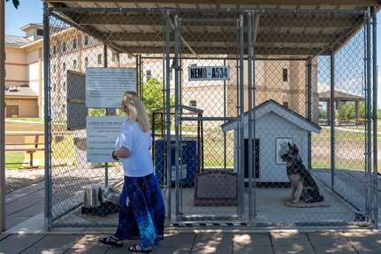 On April 2, 2024, the family of Robert ‘Bob’ Throneburg pays a visit to the 341st Training Squadron, at Joint Base San Antonio-Lackland, reflecting on the enduring legacy of Military Working Dog Nemo and Bob Throneburg. The impact of Nemo and Throneburg continues to resonate within the MWD community. (U.S. Air Force photo by 2nd Lt. Kate Anderson)