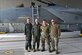 U.S. Army Brig. Gen. Alan Gronewold, The Adjutant General, Oregon, and members of Team Kingsley stand in front of a U.S. Air Force F-15D Eagle for a photograph after flying at Kingsley Field in Klamath Falls, Oregon, April 19, 2024. Gronewold flew in the F-15D Eagle to better familiarize himself with the 173rd Fighter Wing’s mission. (Photo by U.S. Air Force Airman 1st Class Adriana Scott)