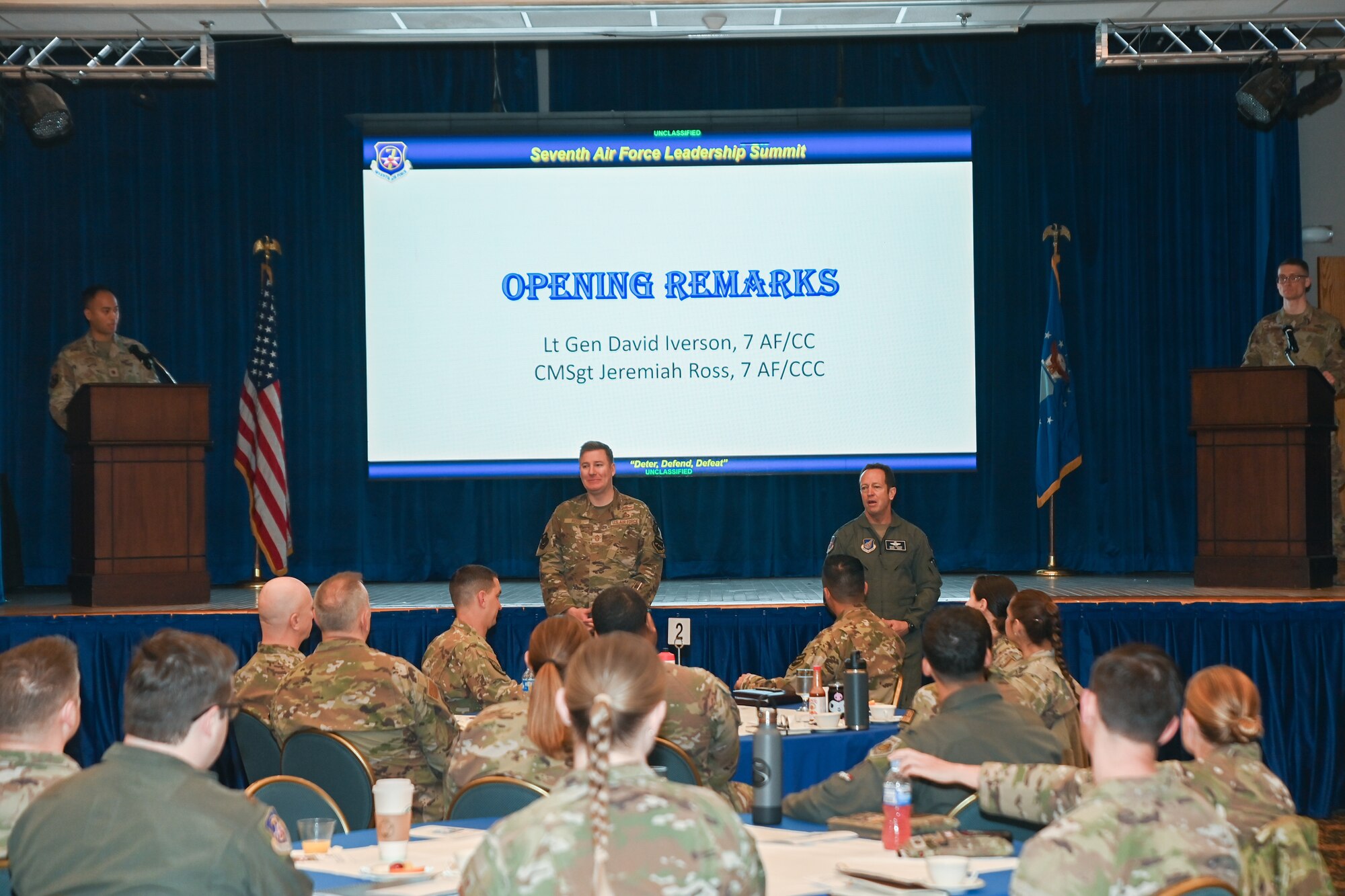 Lt. Gen. David Iverson, 7th Air Force commander, delivers opening remarks at the 7th Air Force Leadership Summit, April 3, 2024.