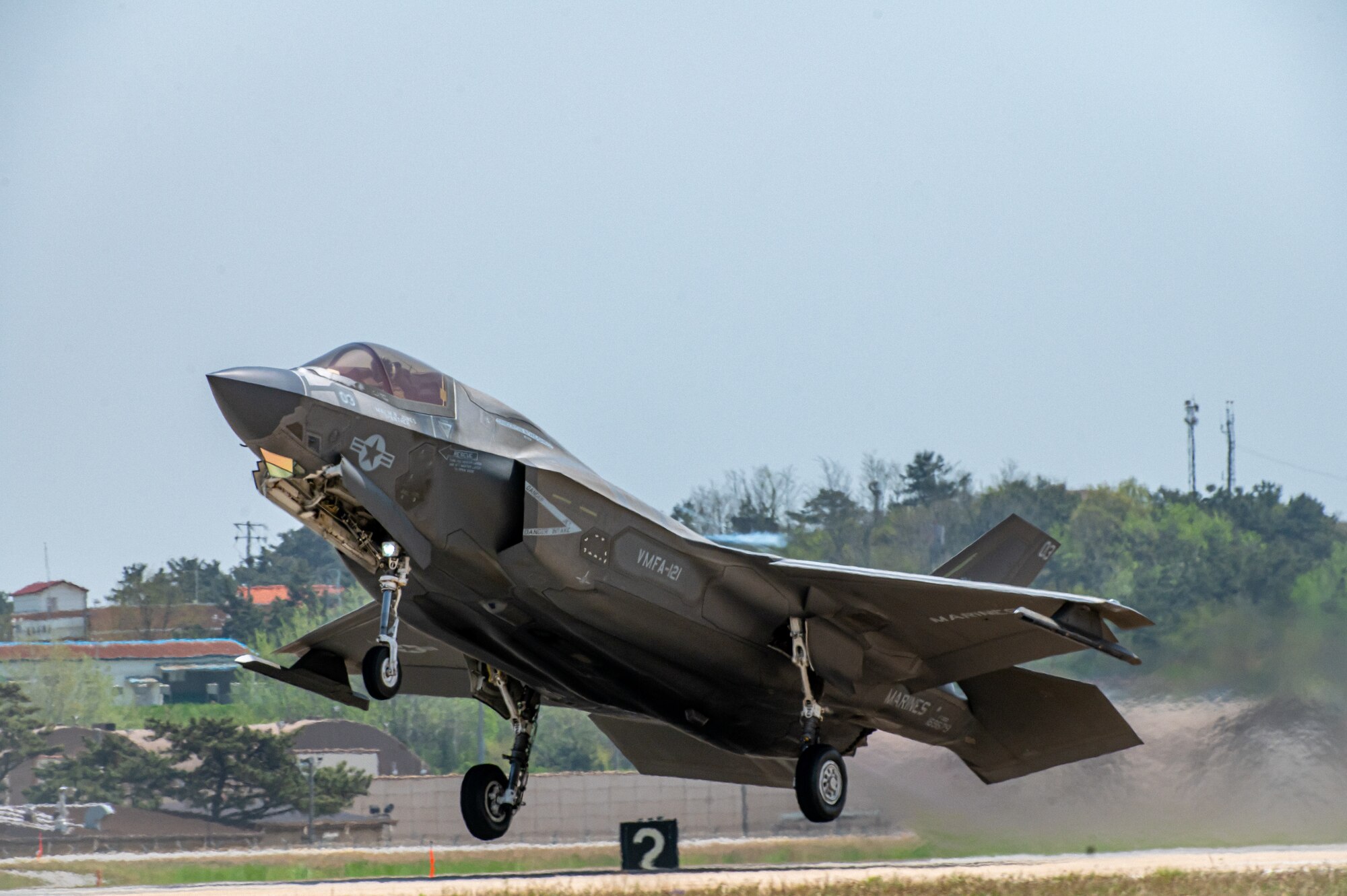 A U.S. Marine Corps F-35B Lightning II takes off from the flightline at Kunsan Air Base, Republic of Korea, April 19, 2024.