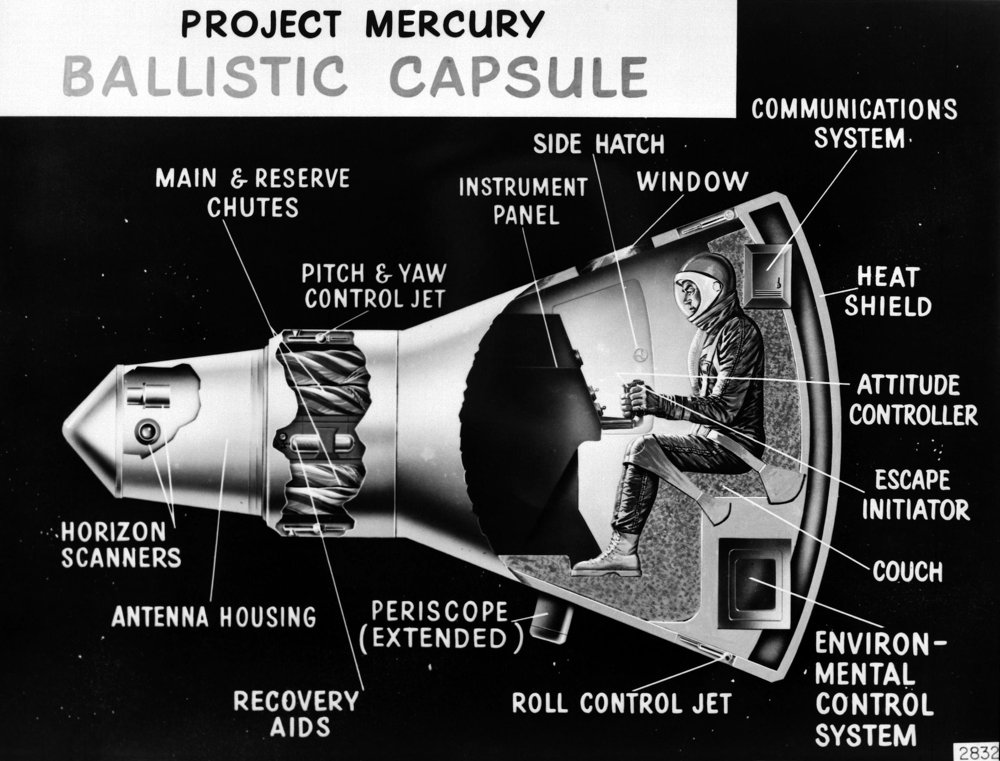 Mercury capsule cutaway drawing