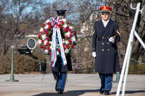 Members of the 1st Battalion 5th Infantry Regiment "Bobcats" meet for a 20th anniversary of their deployment to Mosul, Iraq during Operation Iraqi Freedom and commemorate the 19th anniversary of the passing of their colleague, Sgt. Stephen R. Sherman, who was killed in action by an improvised explosive device, on Feb. 3, at Arlington National Cemetery, in Arlington, Va. The Bobcats provided a wreath that was laid at the Tomb of the Unknown Soldier by Sherman’s mother who was accompanied by the Sentinels of the 3d U.S. Infantry Regiment – The Old Guard. After laying a wreath at the Tomb of the Unknown Soldier in Sherman’s honor, the Bobcats paid tribute to Sherman, and his surviving mother, by visiting his headstone and recalling stories of Sherman. Sherman’s mother closed the commemorative gathering by distributing coins dedicated to Sherman’s memory