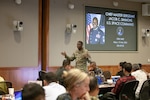 Chief Master Sgt. Jacob Simmons, command senior enlisted leader of U.S. Space Command, spoke to enlisted leaders on the expanding role of space in regional security dynamics at the Indo-Pacific Senior Enlisted Leaders Subject Matter Expert Exchange hosted by the Daniel K. Inouye Asia-Pacific Center for Security Studies in Honolulu, Hawaii, April 24, 2024. The week-long event included leaders from 21 nations who gathered to enhance leadership professionalism and establish educational programs. The insights provided by Simmons are expected to shape the Indo-Pacific region’s approach to space and security.
