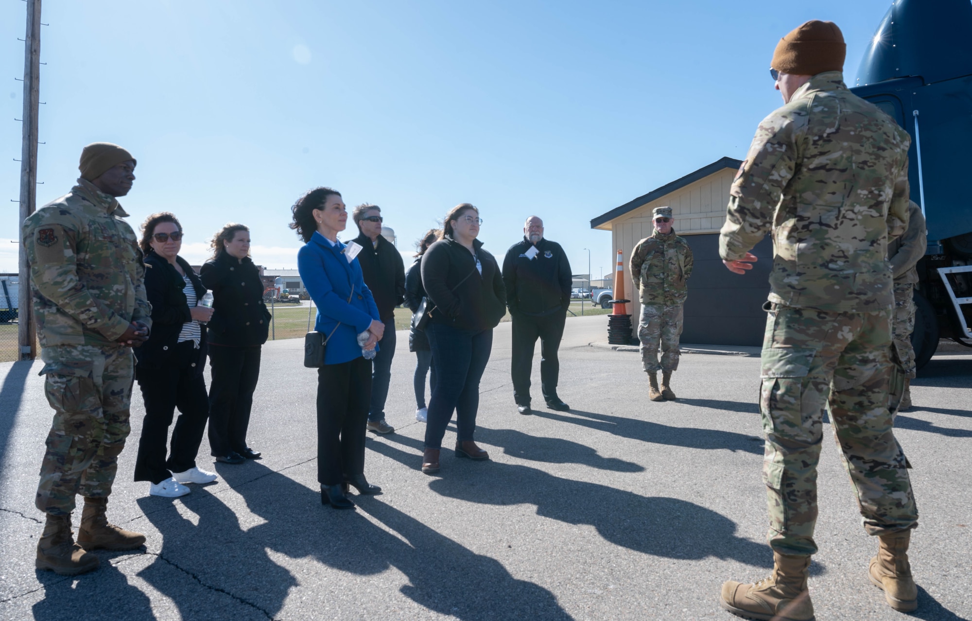 A group of civic leaders from North Dakota are given a tour of Training Launch Facility (LF) Uniform-01 at Minot Air Force Base, North Dakota, April 22, 2024. LF U-01 is used for training by maintainers, defenders and the tactical response force. (U.S. Air Force photo by Airman 1st Class Luis Gomez)