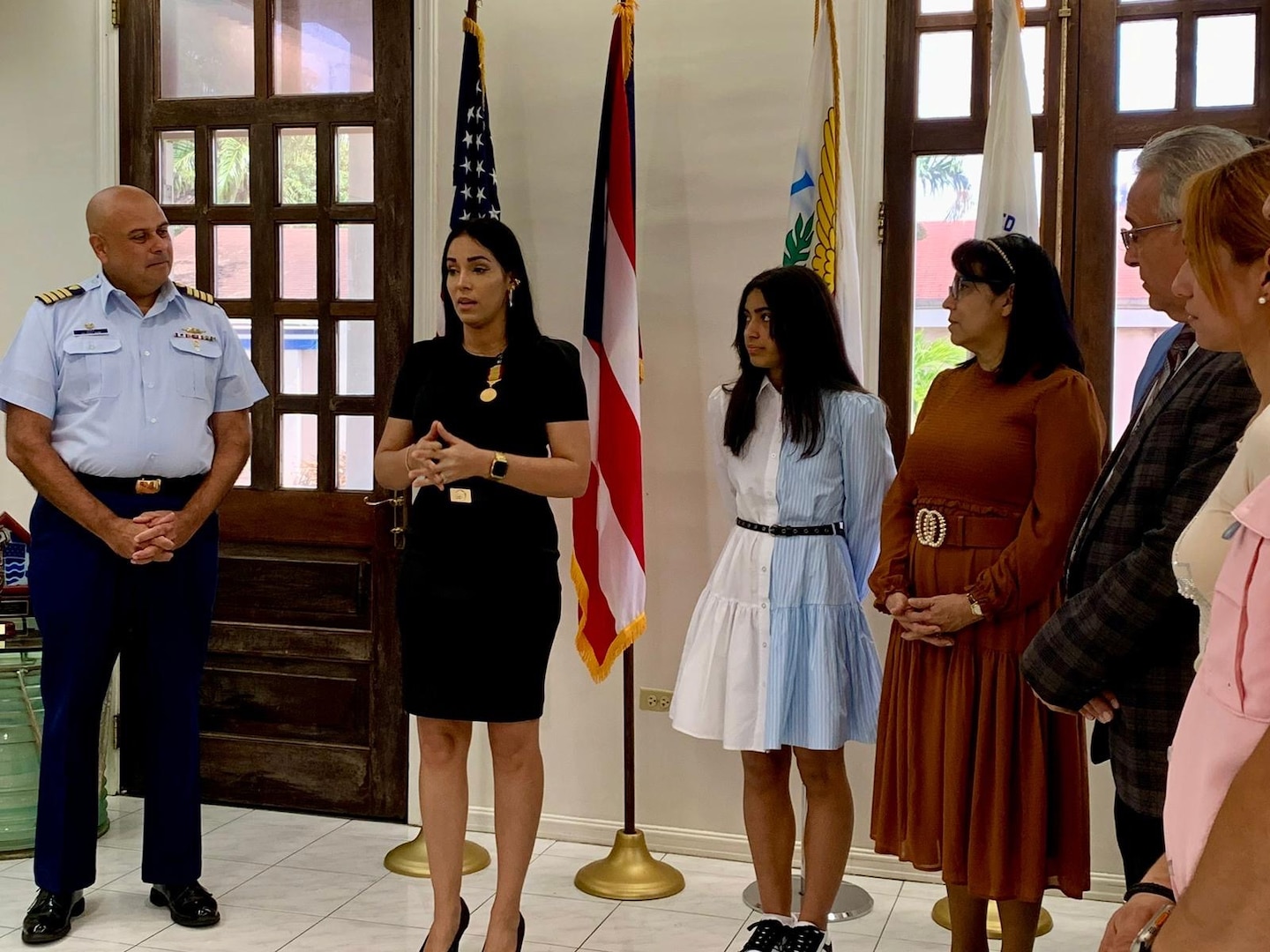 The Coast Guard presented the Gold Life Saving Medal to a Puerto Rican woman at Coast Guard Base San Juan, April 26, 2024. Aivelyn Díaz Rosado, 39, a resident of Toa Baja, Puerto Rico, was awarded the Gold Lifesaving Medal for her heroic actions on April 21, 2014, in which three children were saved from strong rip currents off a beach in Dorado, Puerto Rico.