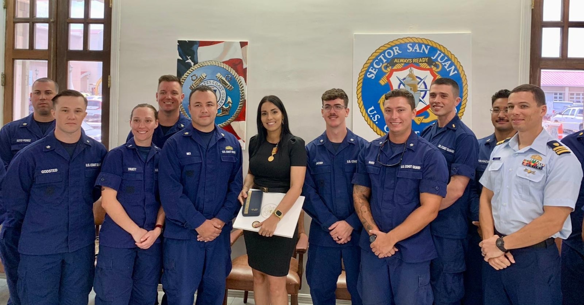 The Coast Guard presented the Gold Life Saving Medal to a Puerto Rican woman at Coast Guard Base San Juan, April 26, 2024. Aivelyn Díaz Rosado, 39, a resident of Toa Baja, Puerto Rico, was awarded the Gold Lifesaving Medal for her heroic actions on April 21, 2014, in which three children were saved from strong rip currents off a beach in Dorado, Puerto Rico.