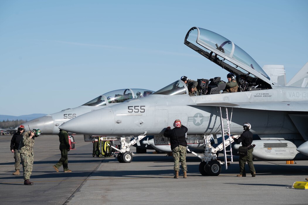 U.S. Navy Sailors run through pre-flight checks during Red Flag-Alaska 24-1