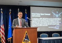 Mr. Tse-Hong “Richard” Yu, director of the Digital Superiority Directorate (J6) and Chief Information Officer, U.S. Space Command, speaks during the 2024 Cyber Expo at Los Angeles Air Force Base on April 24, 2024, in El Segundo, Calif. As the director and CIO Mr. Yu ensures the robustness of command, control, communication, and computer systems, while taking on the responsibility of spearheading the integration of artificial intelligence and machine learning technologies into USSPACECOM’s operations. Presentations and panel discussions, like this, gave military, government, contractors, academia, and commercial industry professionals an opportunity to learn how Space Systems Command is using cyber resilience, today and tomorrow, to protect our current and future space systems and acquisitions. (U.S. Space Force photo by Van Ha)