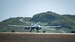 A U.S. Air Force MQ-9 Reaper takes off from the flightline at Kunsan Air Base, Republic of Korea, April 19, 2024. Two F-16s and two U.S. Marine Corps F-35B Lightning IIs joined the Reaper for a joint close air support training event as part of Korea Flying Training 24, the largest ROK-U.S. combined flying training event held annually on Korean peninsula. The event marked the first time an MQ-9 has conducted live munitions strike training on the Korean peninsula. (U.S. Air Force photo by Staff Sgt. Samuel Earick)