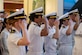Members of the U.S. Navy salute the colors during the U.S. Navy Medicine Readiness and Training Command (NMRTC) Charleston Change of Command Ceremony at Joint Base Charleston, South Carolina, April 26, 2024. The mission of NMRTC Charleston is to ensure a medically ready force by providing high quality care to the nuclear community, fleet, and its beneficiaries while strengthening network partnerships. (U.S. Air Force photo by Tech. Sgt. Alex Fox Echols III)