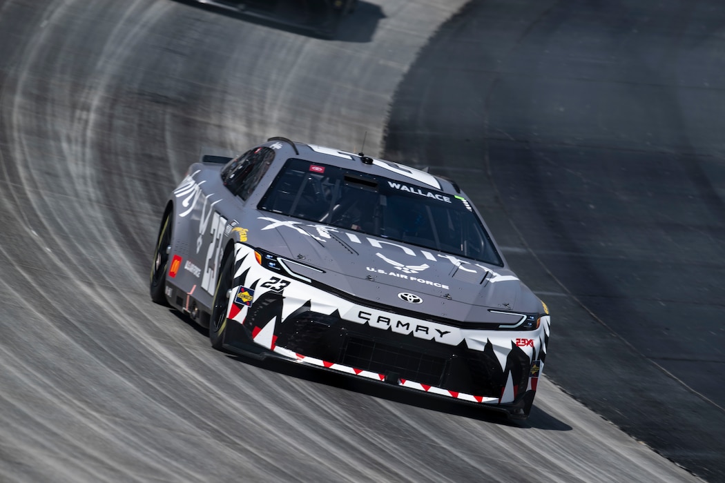 Bubba Wallace, Würth 400 NASCAR Cup Series driver, drives the No. 23 Toyota Camry at Dover Motor Speedway in Dover, Delaware, April 28, 2024. Wallace toured Dover Air Force Base before the weekend’s race at Dover Motor Speedway. (U.S. Air Force photo by Staff Sgt. Marco A. Gomez)