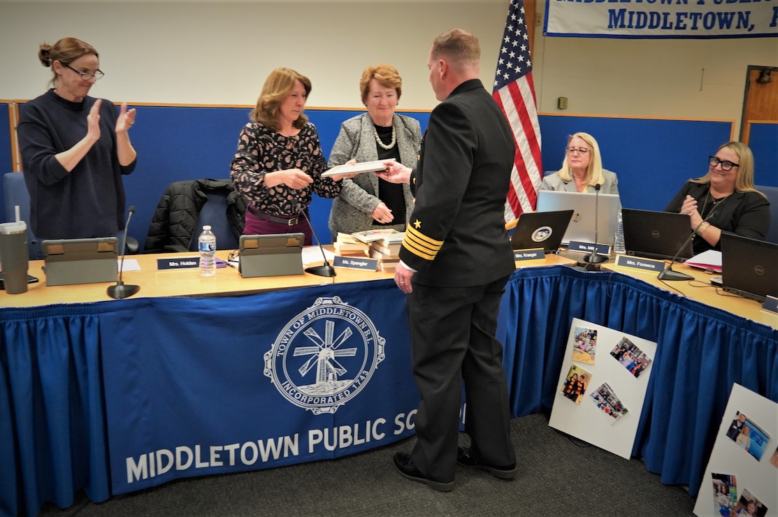 On April 25, as part of Month of the Military Child, Middletown Public Schools Committee presented Installation Commanding Officer Capt. Henry Roenke with a proclamation from the state of Rhode Island recognizing the occasion and the resilience and commitment military children make in supporting their military family members.