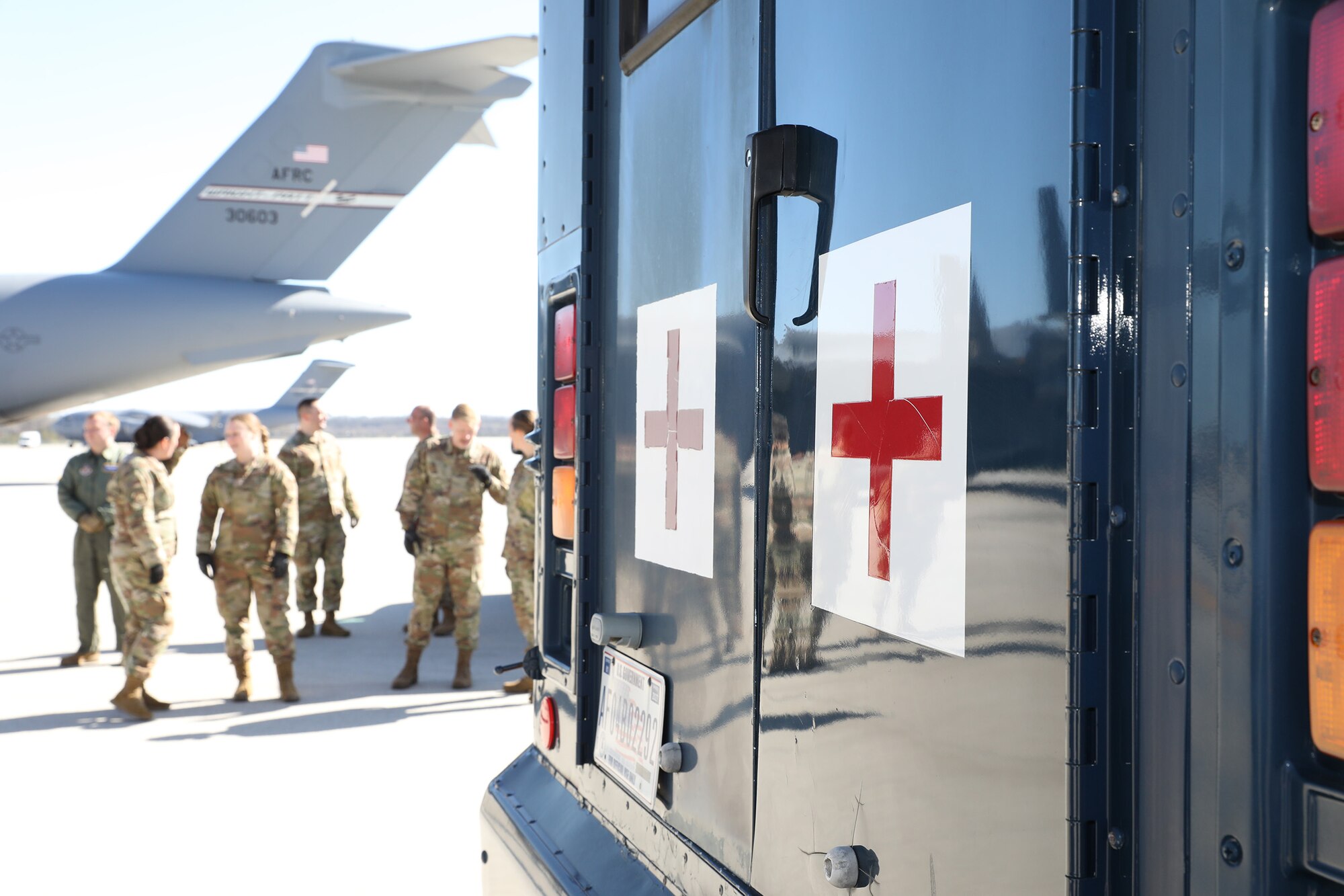 Reserve Citizen Airmen from the 445th Aeromedical Staging Squadron participated in a launch and recovery training exercise using a 445th Airlift Wing C-17 Globemaster III on the flightline at Wright-Patterson Air Force Base, Ohio, April 6, 2024