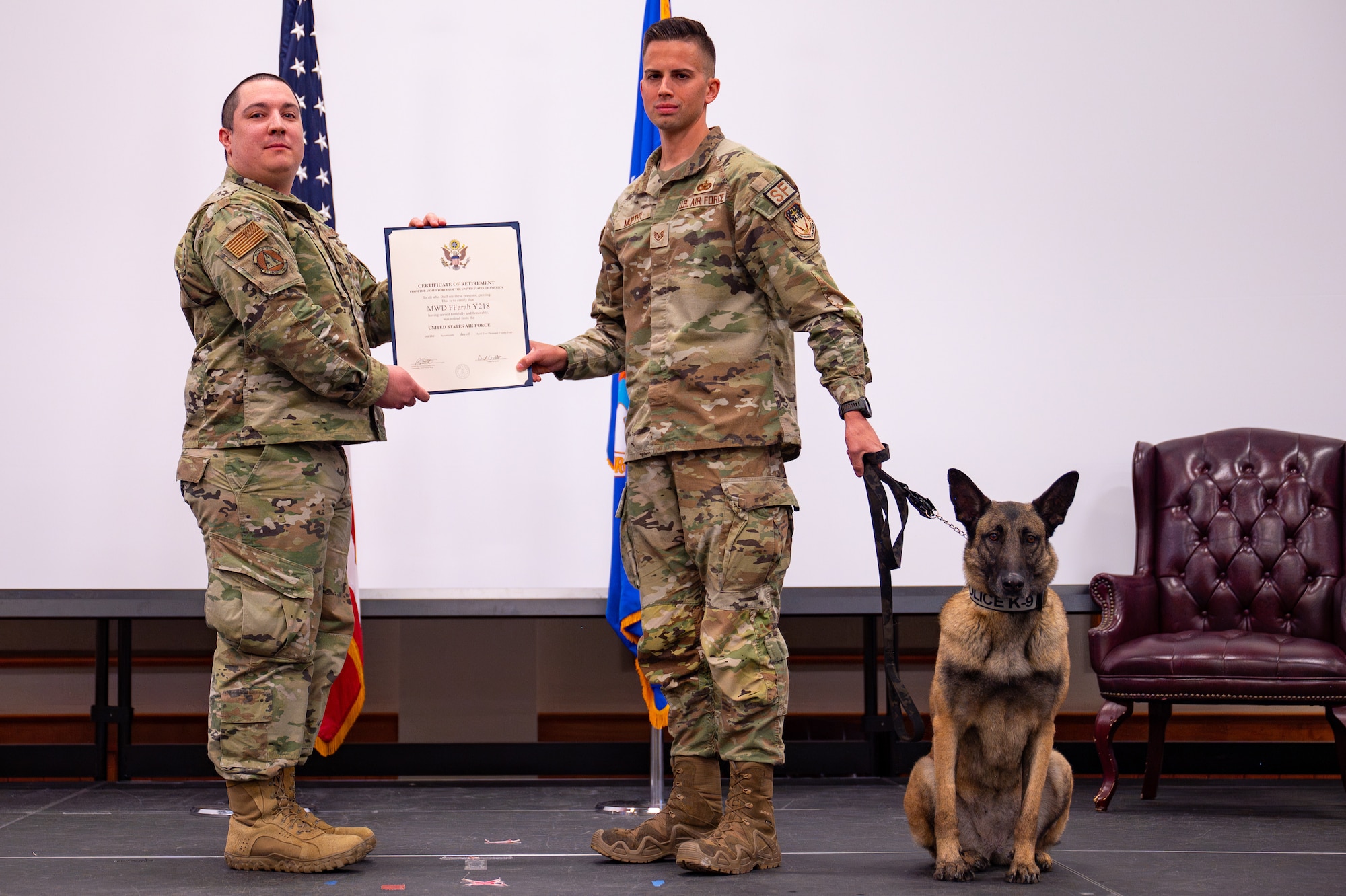 FFarah, military working dog, retires after 10 years of dedication to USAF