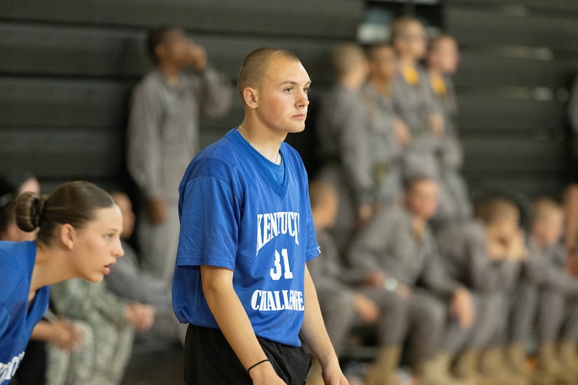 A Bluegrass ChalleNGe Academy cadet plays in a volleyball match Friday, April 26.