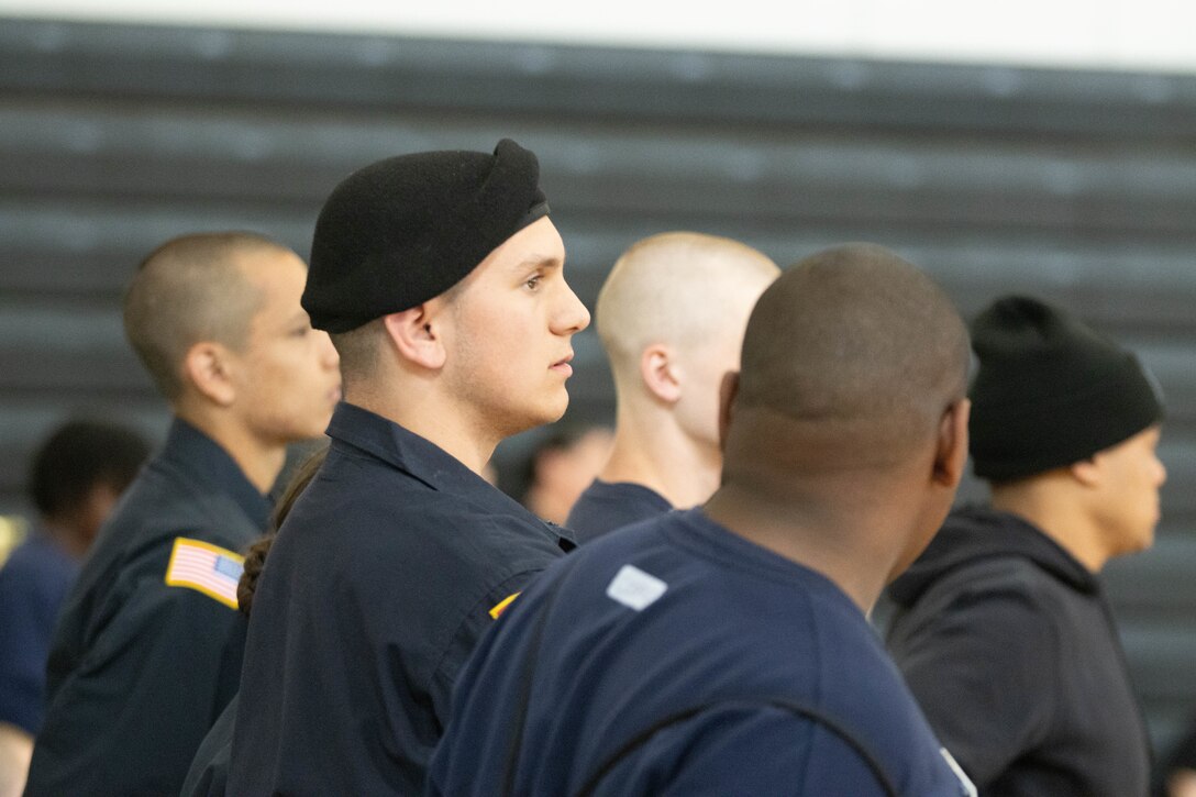 Battle Creek Youth ChalleNGe Academy cadets watch a volleyball match Friday, April 26.