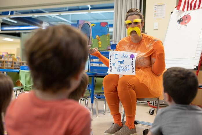 The Lorax Reads to Students to Celebrate Earth Day and the Month of the Military Child