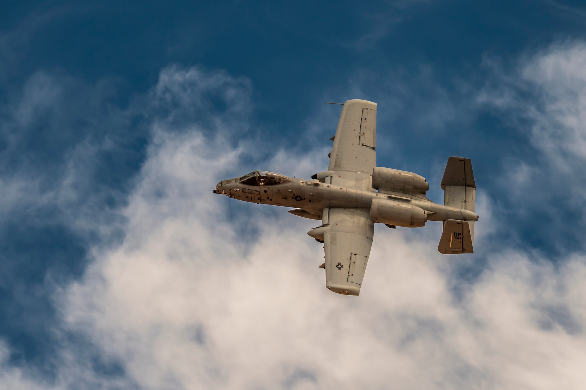 A U.S. Air Force A-10C Thunderbolt II assigned to the 47th Fighter Squadron, Davis-Monthan Air Force Base, Arizona, performs a strafing run during Haboob Havoc 2024, April 24, 2024, over Barry M. Goldwater Range, Arizona.