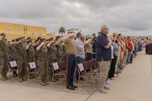 U.S. Marines and educators from Recruiting Stations Chicago, Kansas City and Saint Louis observe the morning colors ceremony as part of the 2024 Educator’s Workshop at Marine Corps Recruit Depot San Diego, California, April 26, 2024. Participants of the workshop visit MCRD San Diego to observe recruit training and gain a better understanding about the transformation from recruits to United States Marines. Educators also received classes and briefs on the benefits that are provided to service members serving in the United States armed forces. (U.S. Marine Corps photo by Lance Cpl. Alexandra M. Earl)