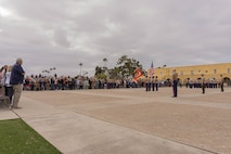 Educators from Recruiting Stations Chicago, Kansas City and Saint Louis observe the morning colors ceremony as part of the 2024 Educator’s Workshop at Marine Corps Recruit Depot San Diego, California, April 26, 2024. Participants of the workshop visit MCRD San Diego to observe recruit training and gain a better understanding about the transformation from recruits to United States Marines. Educators also received classes and briefs on the benefits that are provided to service members serving in the United States armed forces. (U.S. Marine Corps photo by Lance Cpl. Alexandra M. Earl)