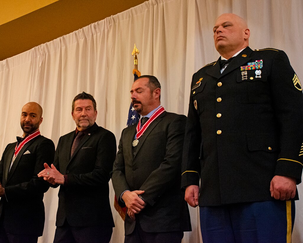 Mike Pace, (second from right) project manager in the district's Military and IIS Section, was recognized with the Steel de Fleury Medal during the Albuquerque District Ball, Feb. 17, 2024, in Albuquerque, N.M.