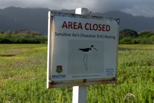 A photo of a close area sign at Bellows Air Force Station.