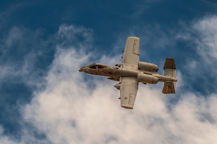 A U.S. Air Force A-10C Thunderbolt II assigned to the 47th Fighter Squadron, Davis-Monthan Air Force Base, Arizona, performs a strafing run during Haboob Havoc 2024, April 24, 2024, over Barry M. Goldwater Range, Arizona.