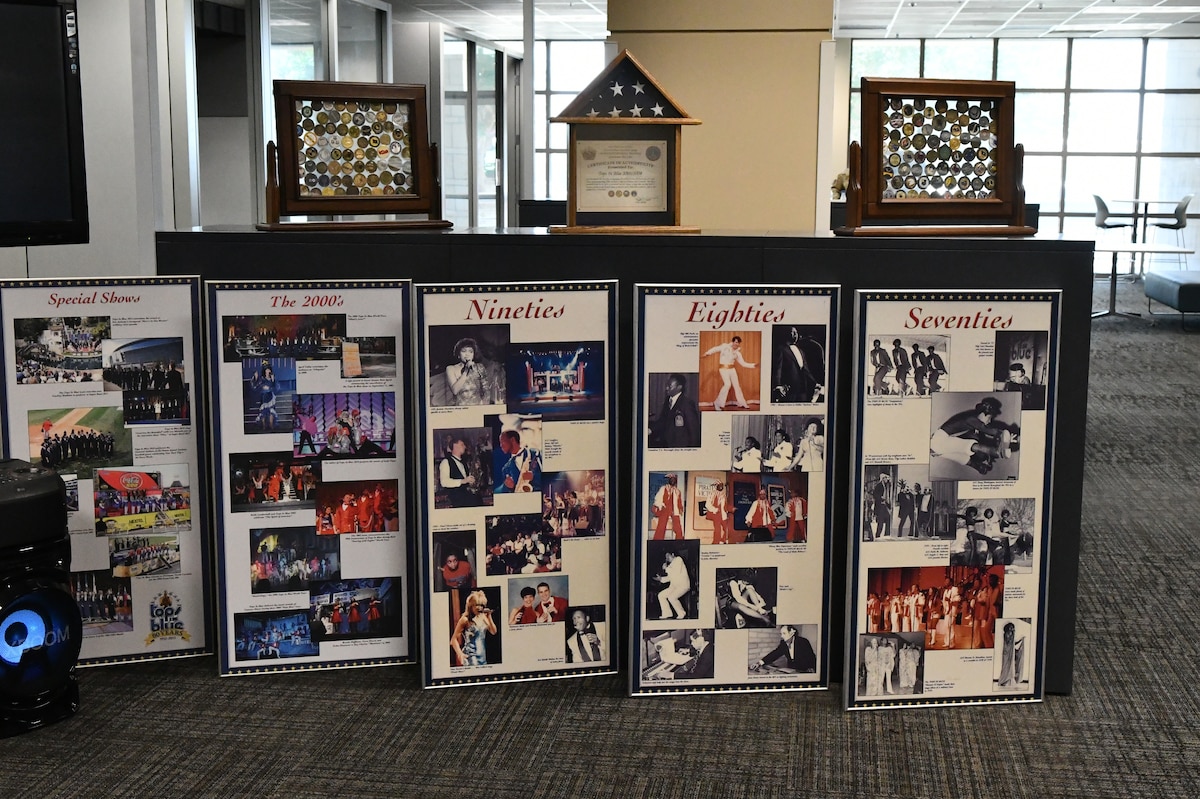 panels of photos and challenge coins