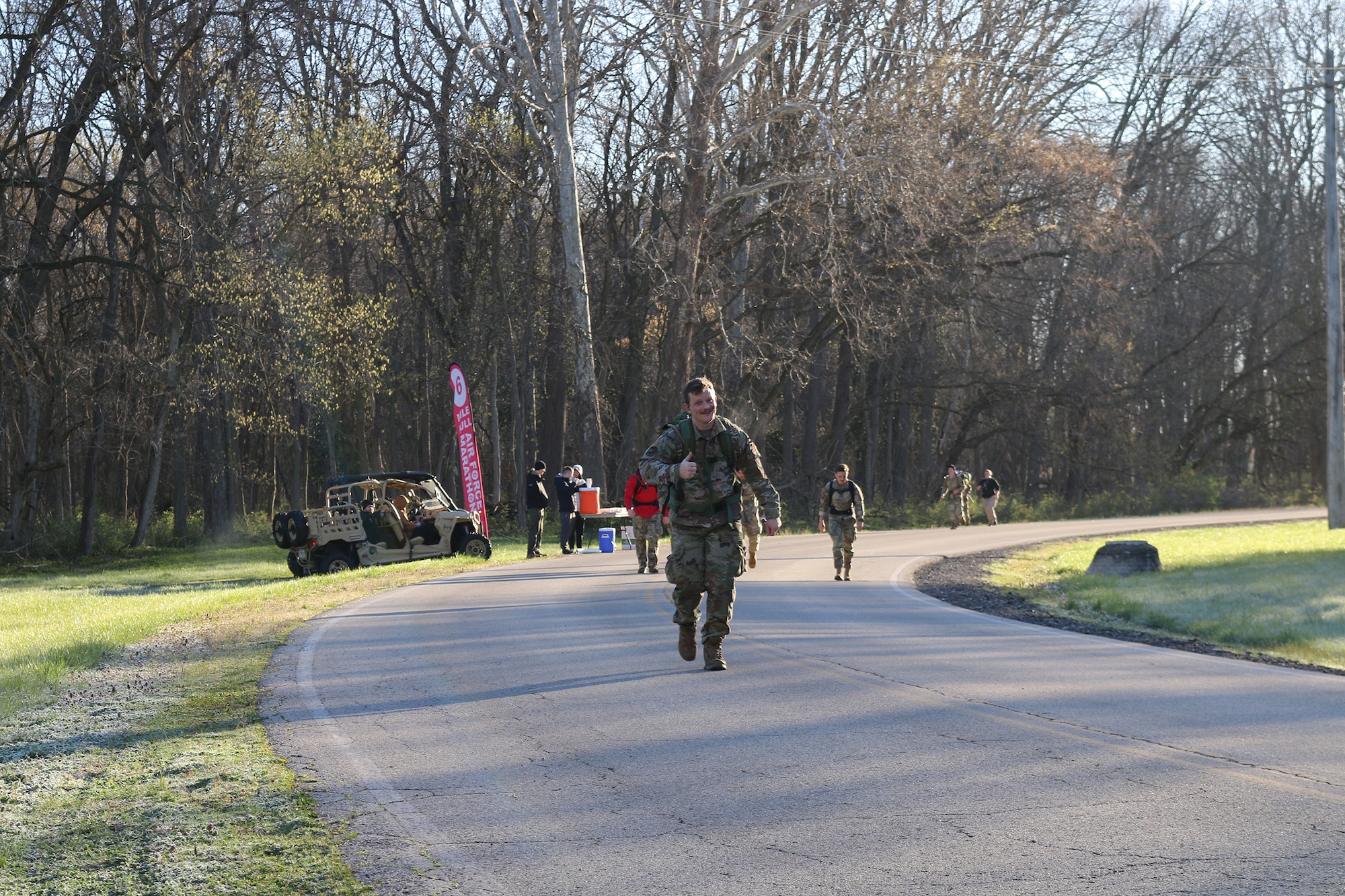 Tech. Sgt. Jake McCorkle, 445th Security Forces Squadron, was among 100 participants to complete the 18 mile Norwegian foot march hosted by the 88th Security Forces Squadron at Wright-Patterson Air Force Base, Ohio April 6, 2024. The participants carried backpacks weighing at least 25 pounds around the course.