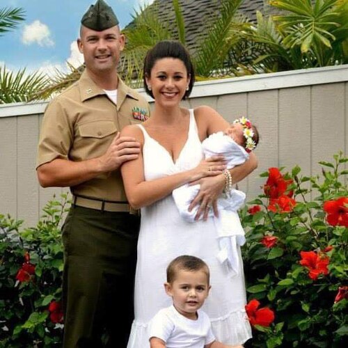 U.S. Marine Corps Capt. Thomas Coyle stands with Felicia Coyle, his wife; Macie Coyle, his daughter; and Brody Coyle, his son. (Courtesy Photo)