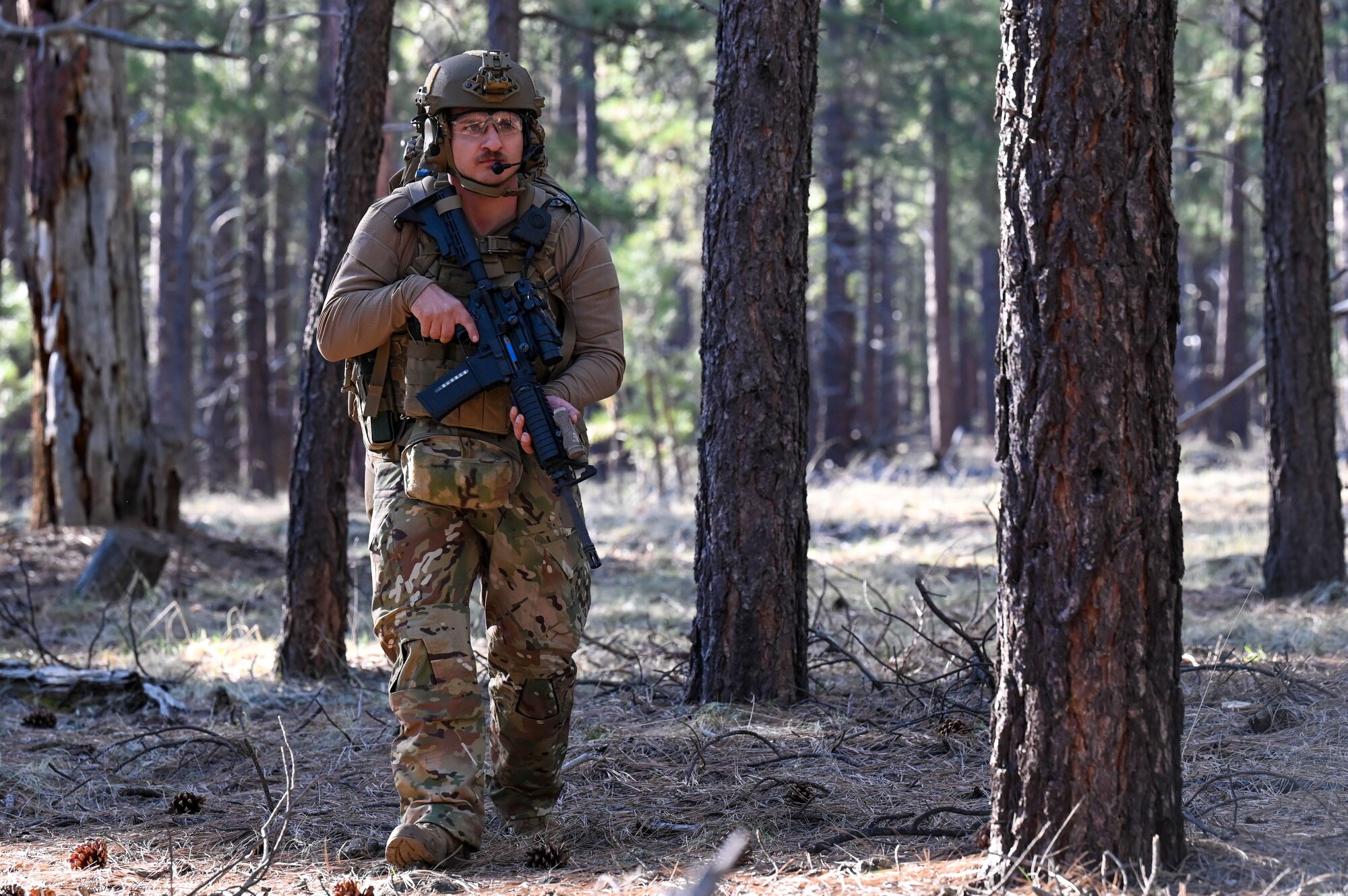 U.S. Air Force Staff Sgt Greg Donley, 56th Civil Engineer Squadron Explosive Ordnance Disposal technician, participates in a ruck march during exercise Operation Pegasus at Camp Navajo, Arizona, April 21-26, 2024.