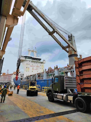Cargo loaded onto a ship