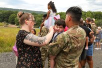 Approximately 200 family members joined nearly 250 U.S. Soldiers with 1st Battalion, 109th Field Artillery Regiment, 55th Maneuver Enhancement Brigade, 28th Infantry Division, Pennsylvania Army National Guard, for a family day event during the unit's annual training July 20, 2024, at Fort Indiantown Gap, Pennsylvania. (U.S. Army National Guard photo by Sgt. 1st Class Zane Craig)