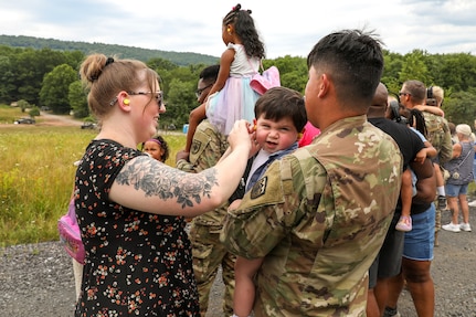 Approximately 200 family members joined nearly 250 U.S. Soldiers with 1st Battalion, 109th Field Artillery Regiment, 55th Maneuver Enhancement Brigade, 28th Infantry Division, Pennsylvania Army National Guard, for a family day event during the unit's annual training July 20, 2024, at Fort Indiantown Gap, Pennsylvania. (U.S. Army National Guard photo by Sgt. 1st Class Zane Craig)