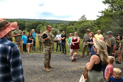 Approximately 200 family members joined nearly 250 U.S. Soldiers with 1st Battalion, 109th Field Artillery Regiment, 55th Maneuver Enhancement Brigade, 28th Infantry Division, Pennsylvania Army National Guard, for a family day event during the unit's annual training July 20, 2024, at Fort Indiantown Gap, Pennsylvania. (U.S. Army National Guard photo by Sgt. 1st Class Zane Craig)